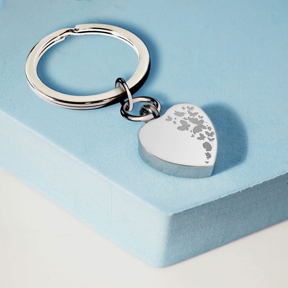 Heart Shape Butterfly Cremation and Ash Vessel Keychain