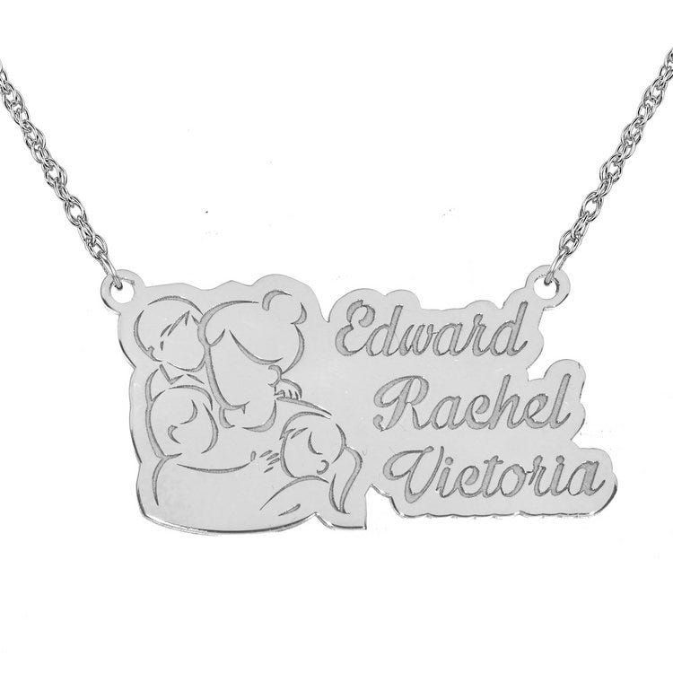Personalized Mother with Two Daughters and One Son Pendant w/ 18" Chain