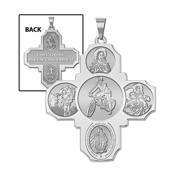 Four Way Cross - Bicycling Religious Medal  "EXCLUSIVE"