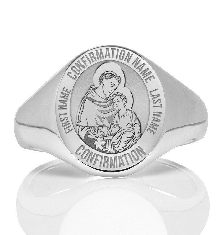 Custom Saint w/ Personalized Saint Name Confirmation Religious Ring