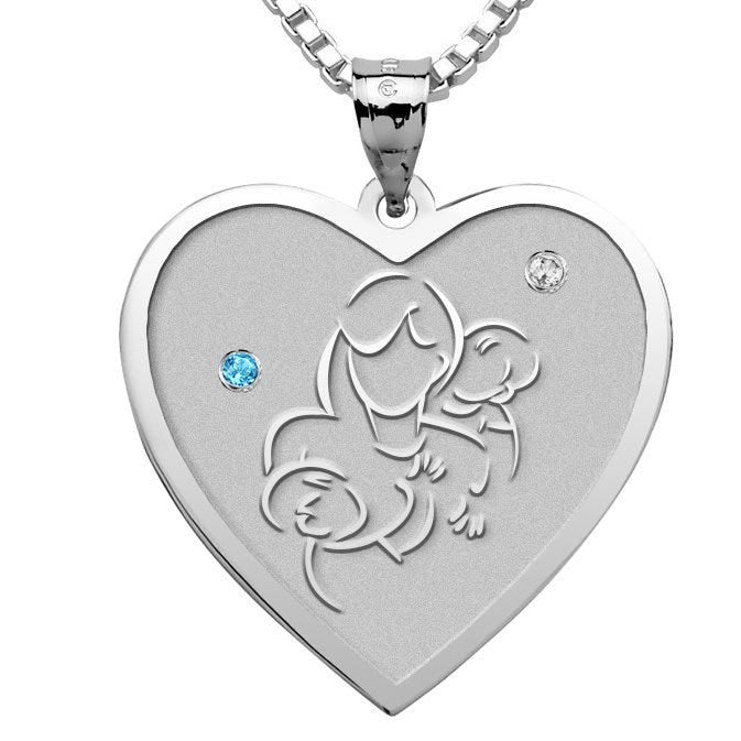 Mother with Two Sons - Heart Pendant with Birthstones
