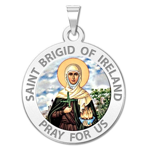 Saint Brigid of Ireland Round Color Religious Medal