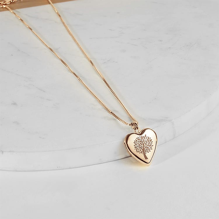 14k Yellow Gold Family Tree Heart Photo Locket