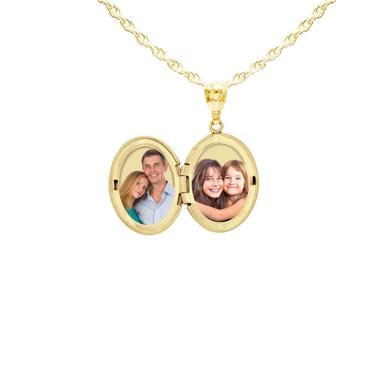 Solid 14K Yellow Gold Mother & Child Cameo Oval Photo Locket