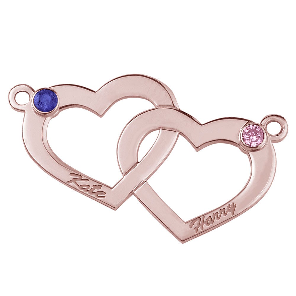 Interlocking Heart Necklace with Two Birthstones & Two Names