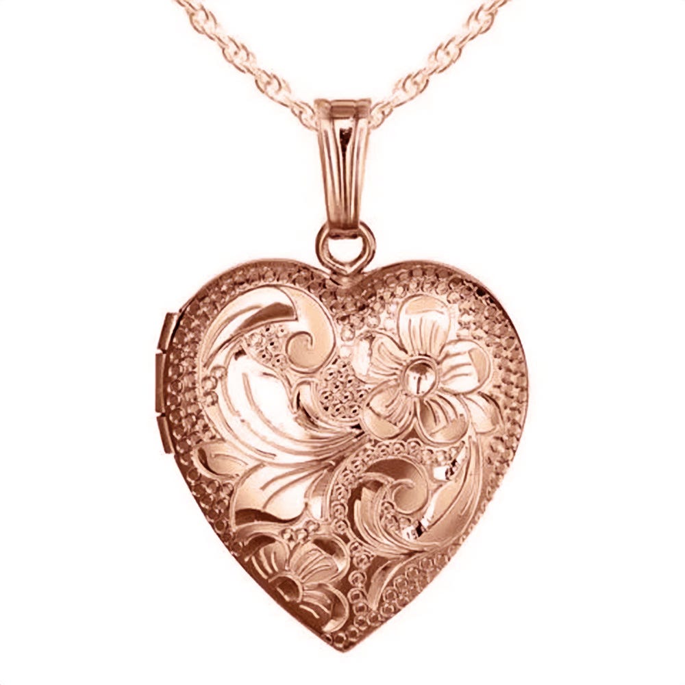 14k Gold Floral Heart Photo Locket