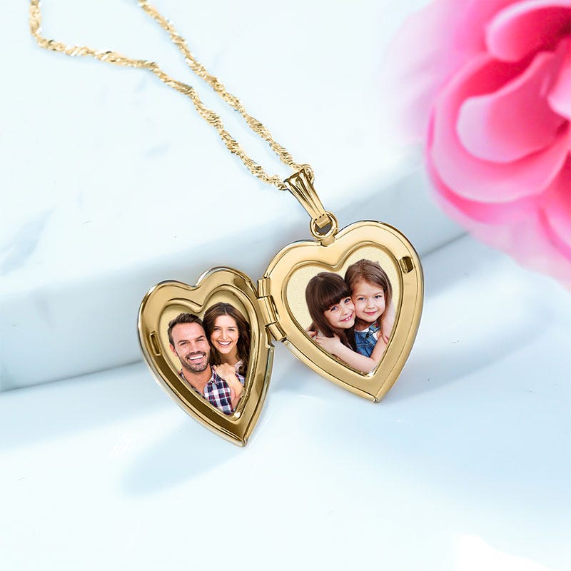 Solid 14K Yellow Gold Premium Weight Diamond Photo Locket