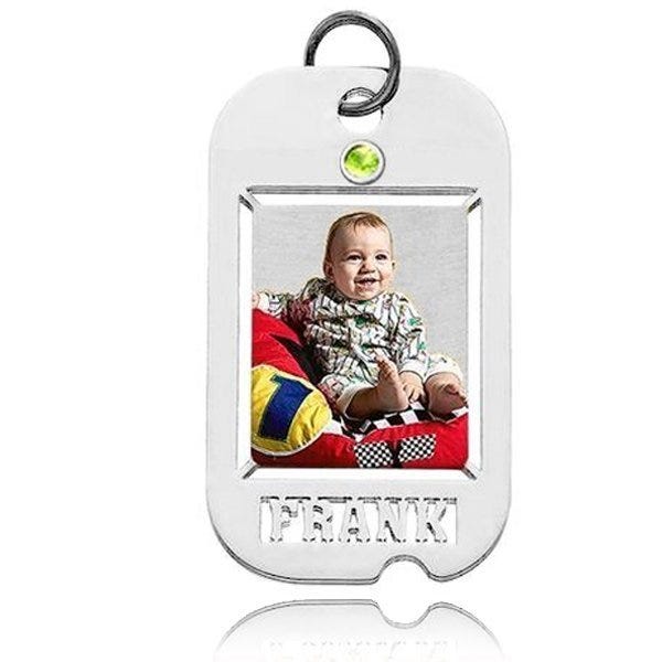 Dog Tag W/ Name Cut  and Birthstone Photo Pendant Picture Charm