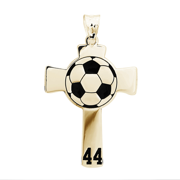 Soccer Stitch Enameled Cross Pendant w/ Number