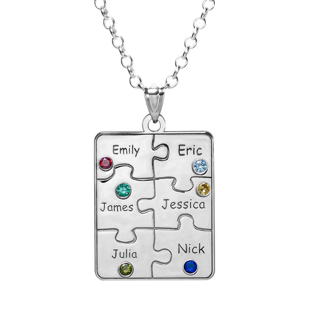 Personalized Family Six Piece Jigsaw Puzzle Pendant- Includes 18 Inch Chain