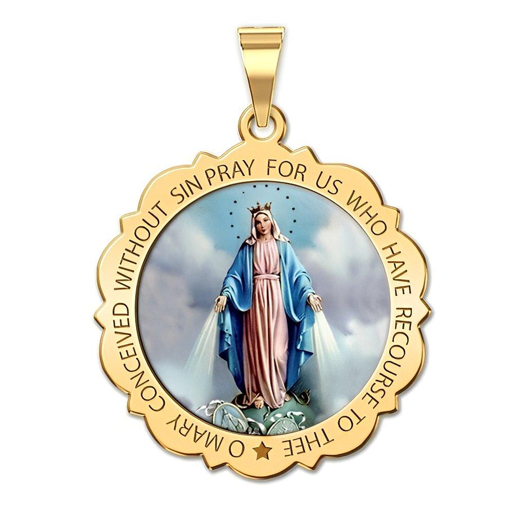 Miraculous Medal Scalloped Round Color