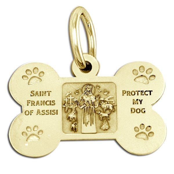 Saint Francis of Assisi - "Protect My Dog" Dog Bone Pet Tag