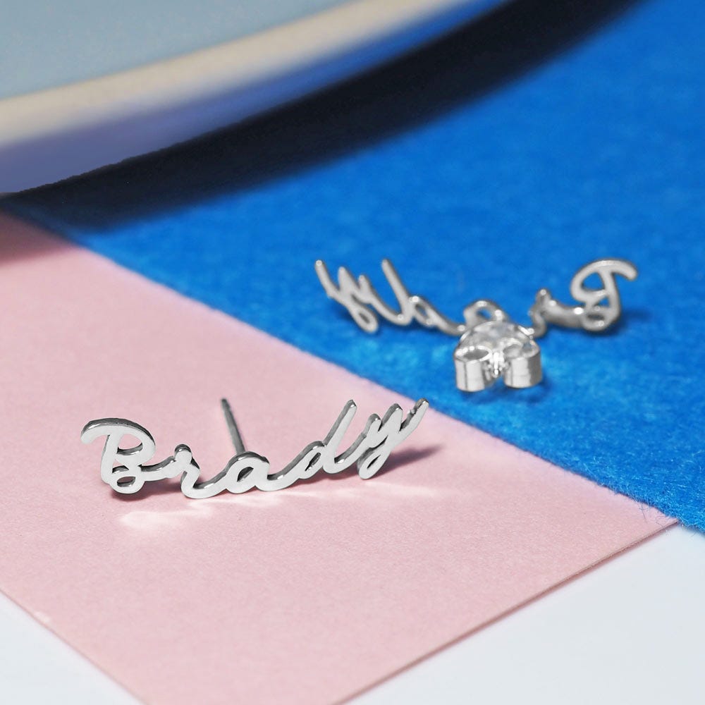 Pair Of Minimalist Script Name Earrings