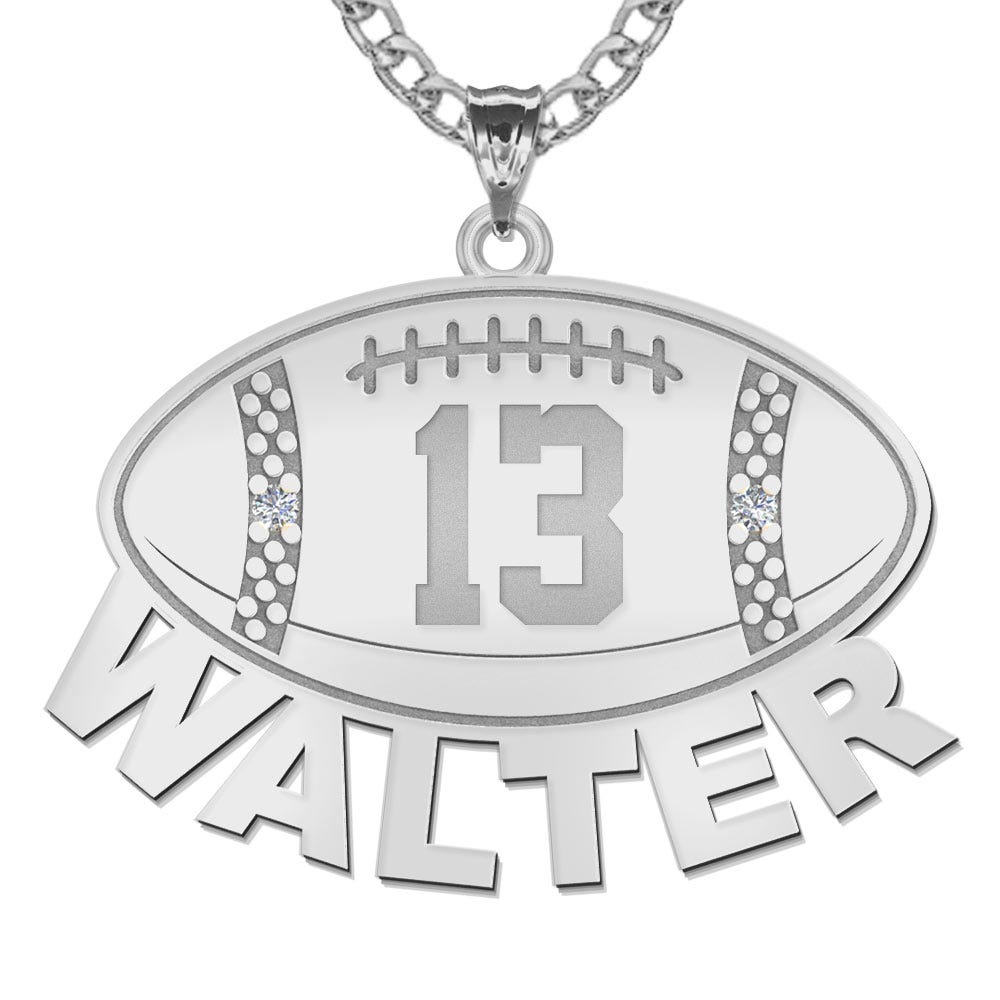 Custom Football Charm or Pendant w/ Name & Number and 2 CZs