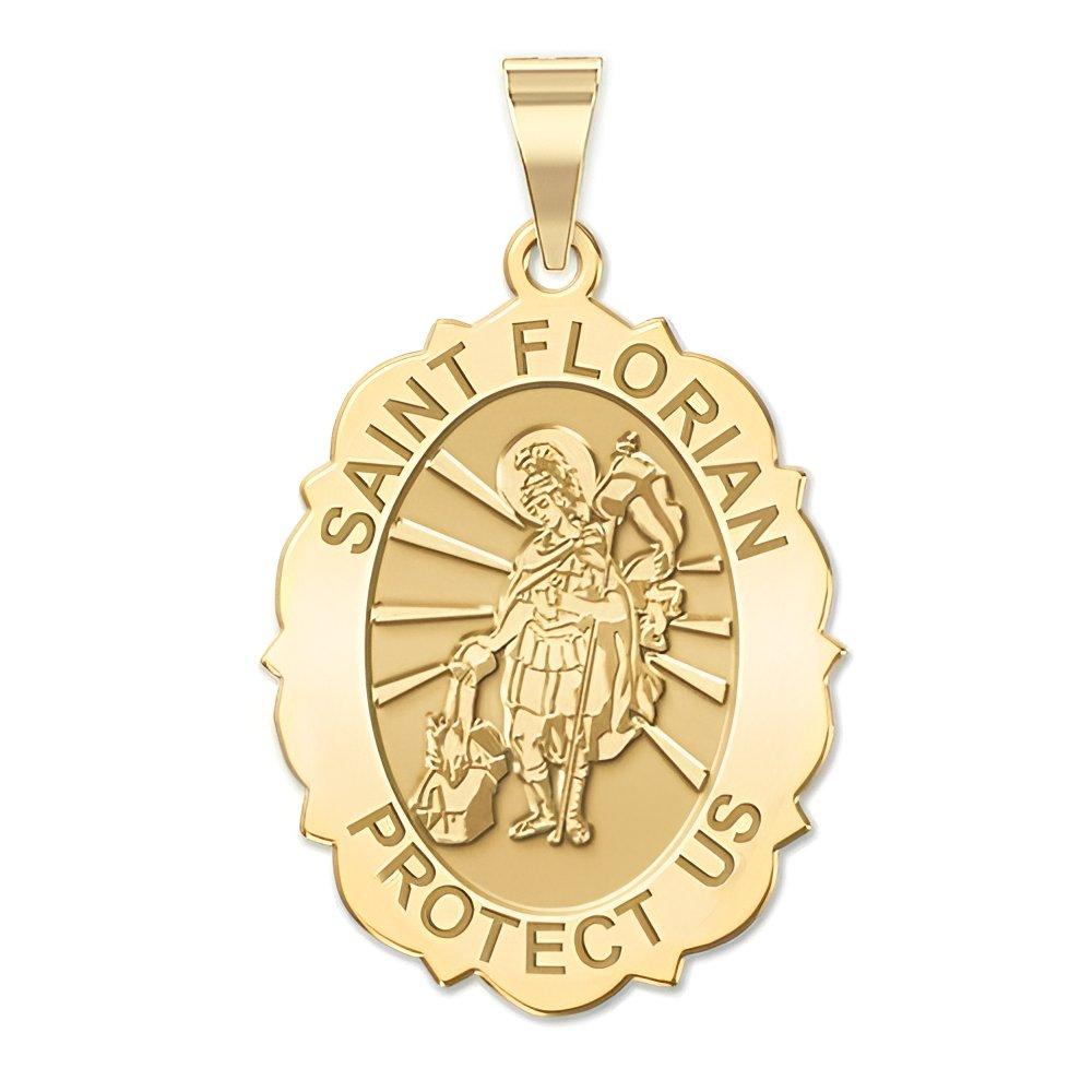 Saint Florian Scalloped Oval Religious Medal  "EXCLUSIVE"