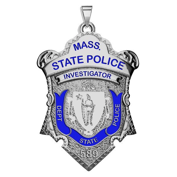 Personalized Massachusetts State Police Badge with Rank, Number & Dept.