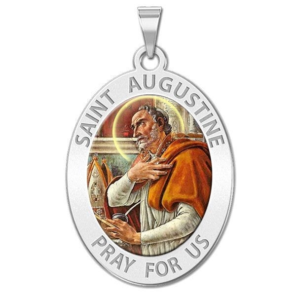 Saint Augustine of Hippo Oval Color Religious Medal