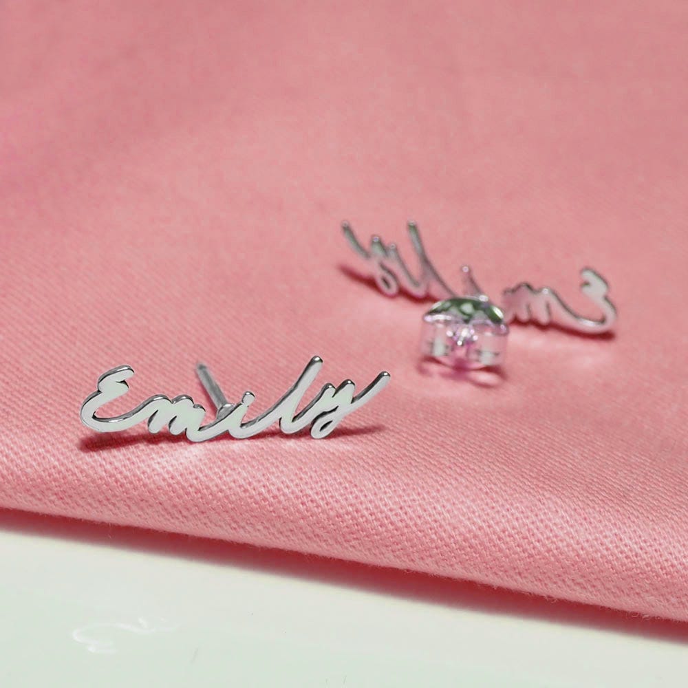 Pair Of Minimalist Script Name Earrings