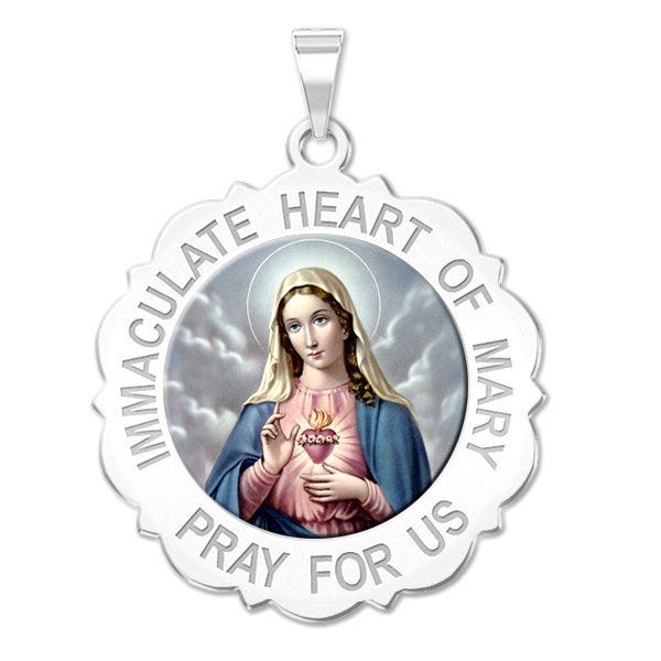 Immaculate Heart of Mary Scalloped Color Religious Medal