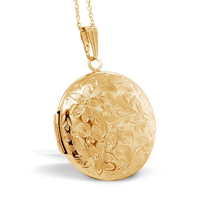 Round Floral Photo Locket with 18" Chain