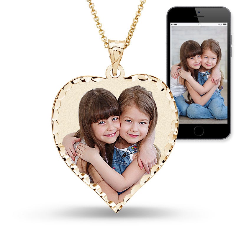 Heart Photo Pendant with Diamond Cut Edge W/ 18 Inch Chain