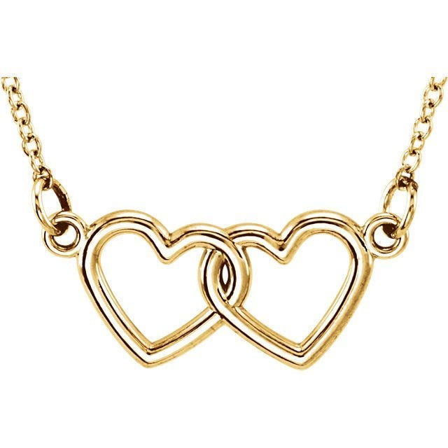 14K Gold Petite Double Heart Necklace with 18 inch Chain
