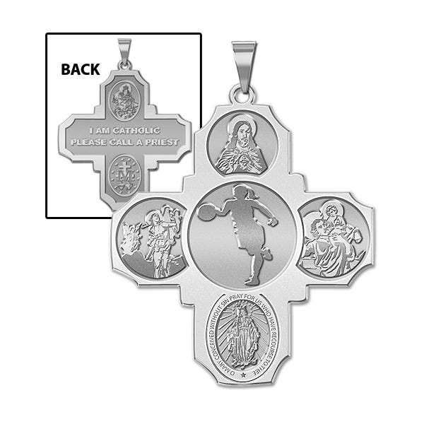 Four Way Cross - Basketball Female Religious Medal  "EXCLUSIVE"