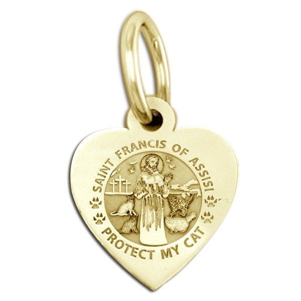 Saint Francis of Assisi - " Protect My Cat " Heart Shaped Pet Tag