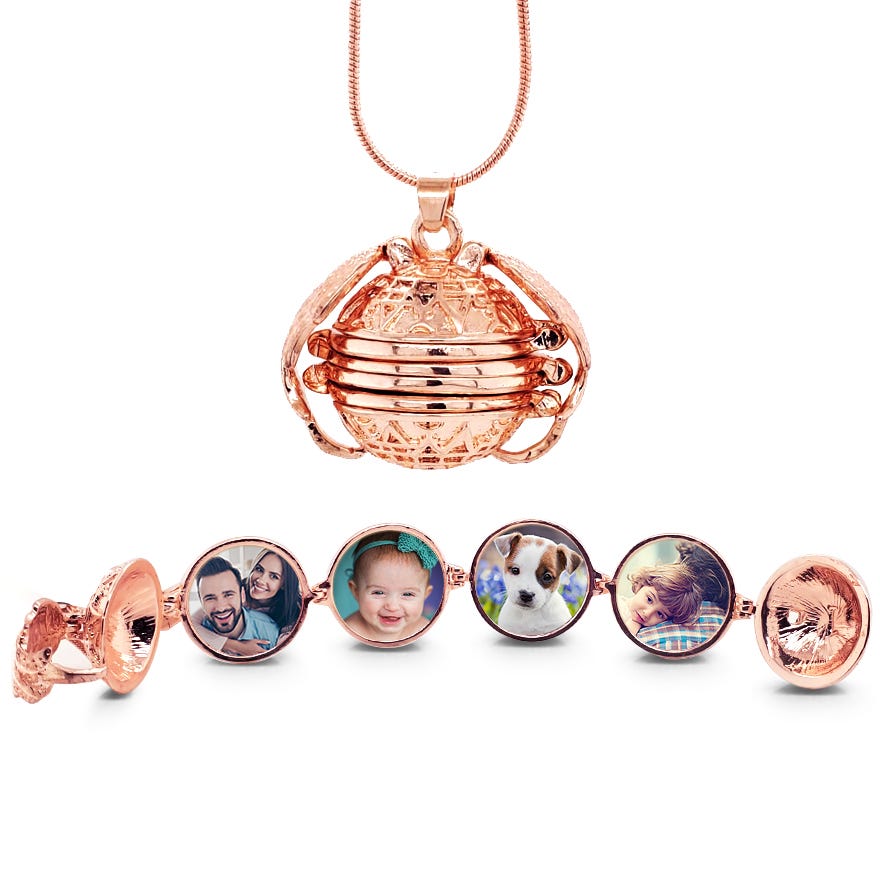 Antiqued Expandable 4 Photo Ball Locket with Chain