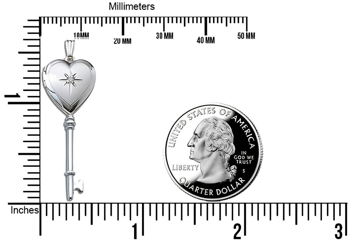 Silver Small Diamond Key Heart Photo Locket