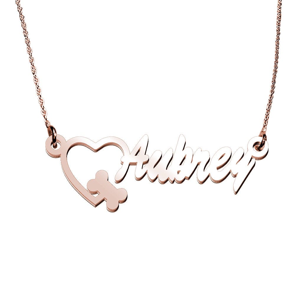 Personalized Name Necklace w/ Heart and DogBone