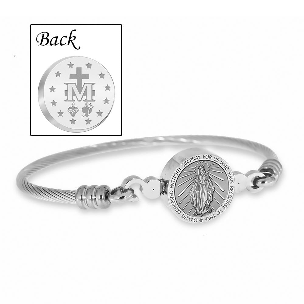 Stainless Steel Miraculous Medal - Virgin Mary Bangle Bracelet