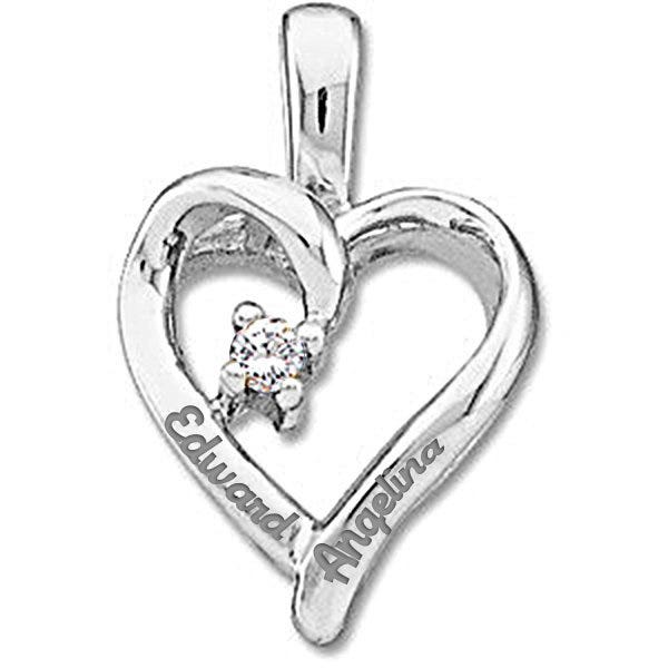 14K Personalized Couple's Heart Pendant w/ .02ct Diamond