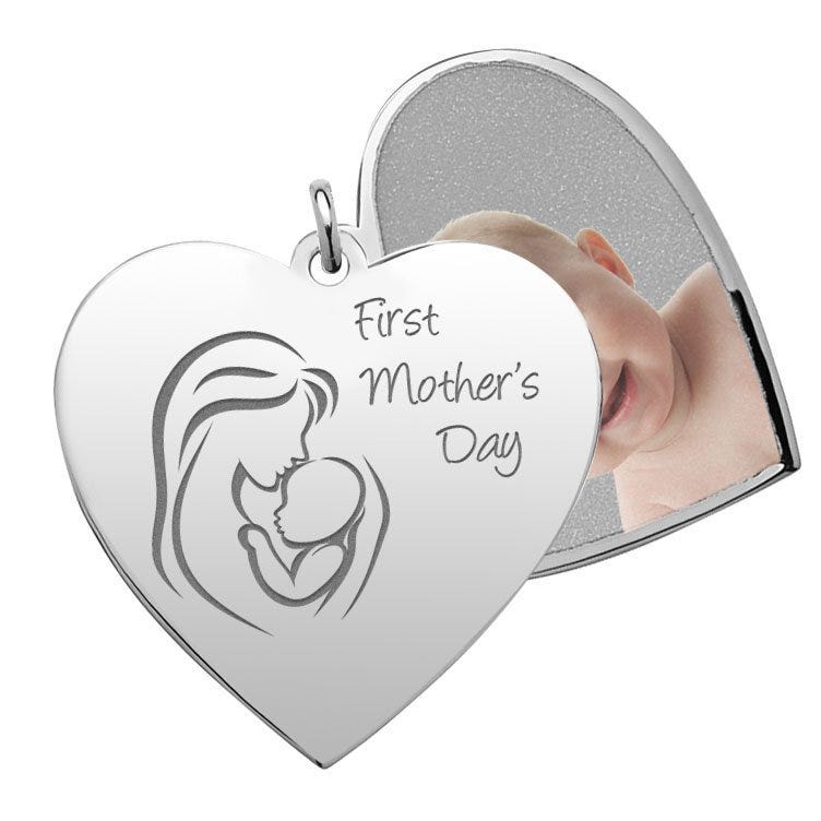 "First Mother's Day" Heart Swivel Photo Pendant