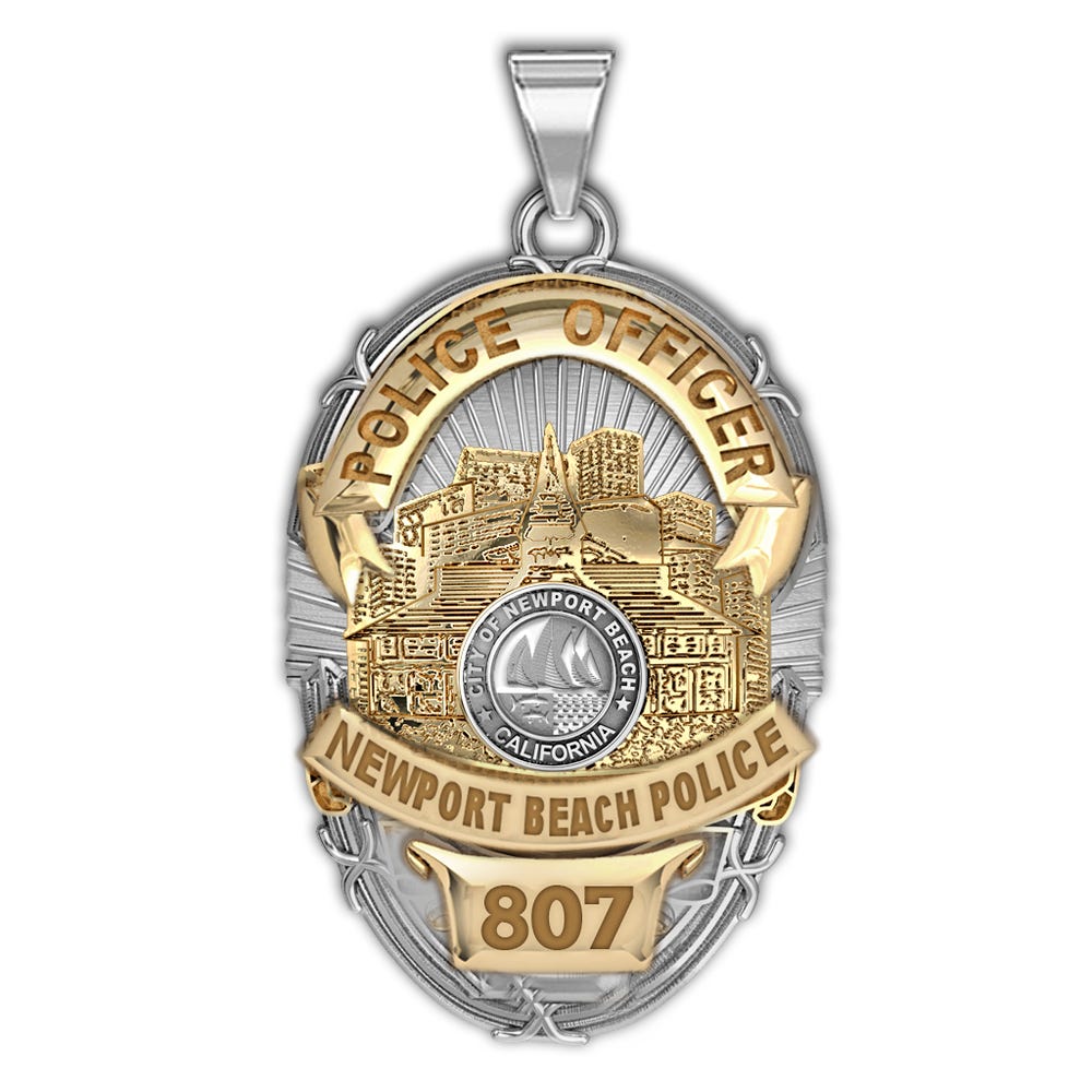 Personalized Newport Beach California Police Badge with Your Rank and Number
