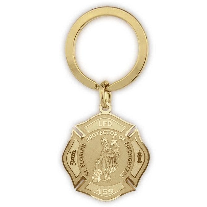 Saint Florian Badge Religious Engravable Keychain