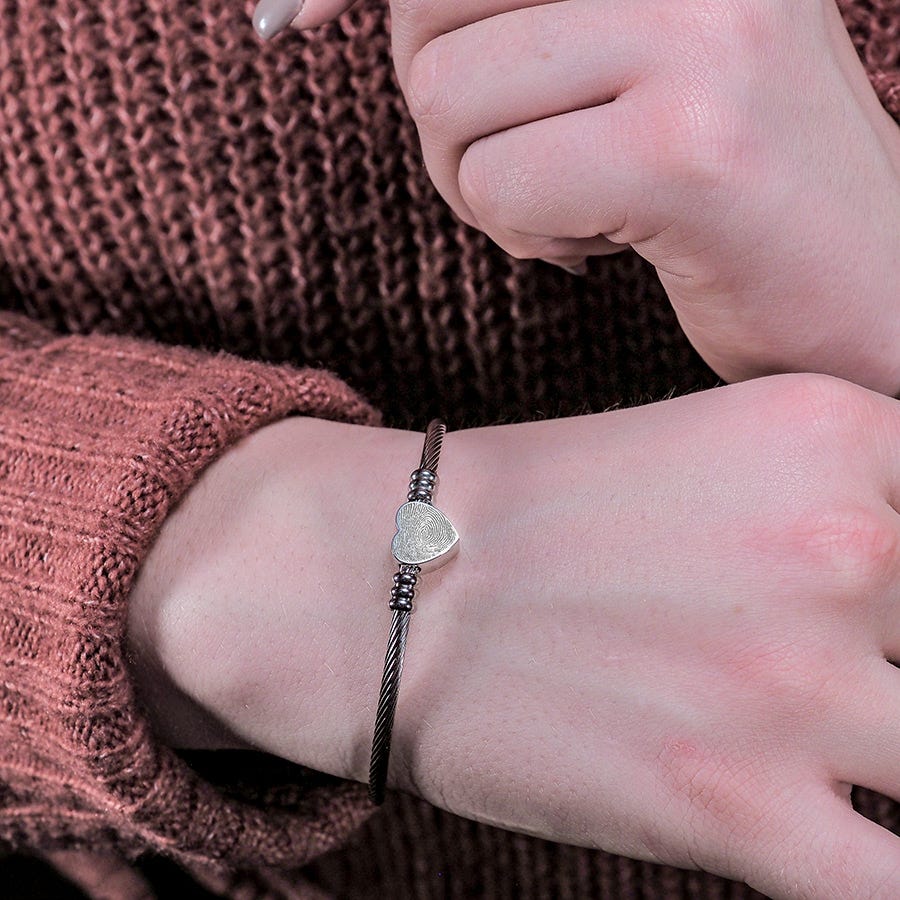 Custom Fingerprint Heart Bangle Bracelet