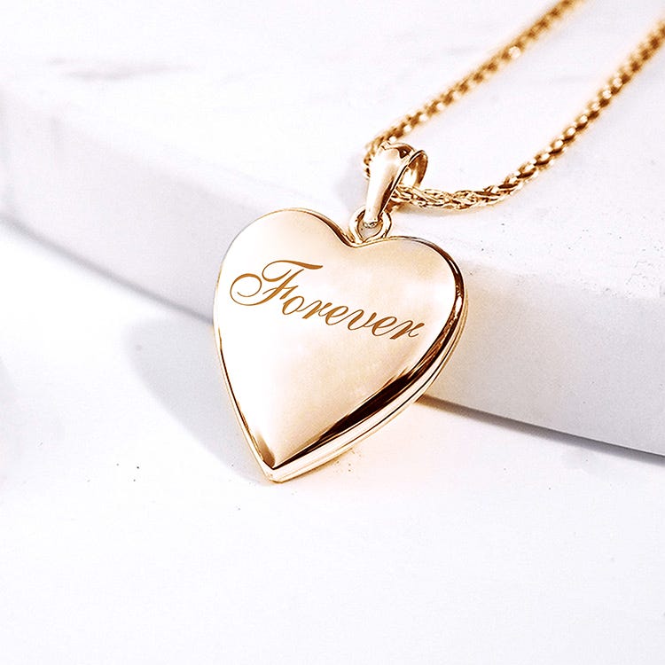 Solid 14K Yellow Gold Forever Heart Photo Locket