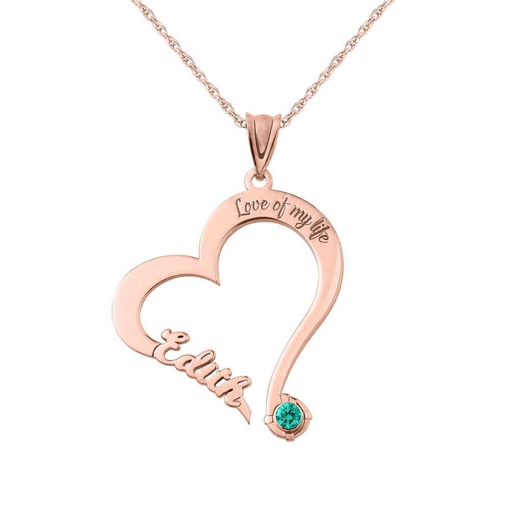 Personalized Heart Shaped Name Necklace with Birthstone and Chain Included
