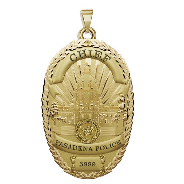 Personalized Pasadena California Sheriff Badge with Rank, Number & Dept.