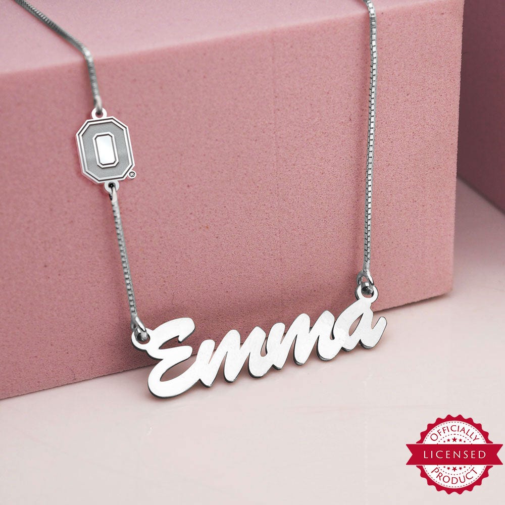Ohio State University Name Necklace with O Logo Charm