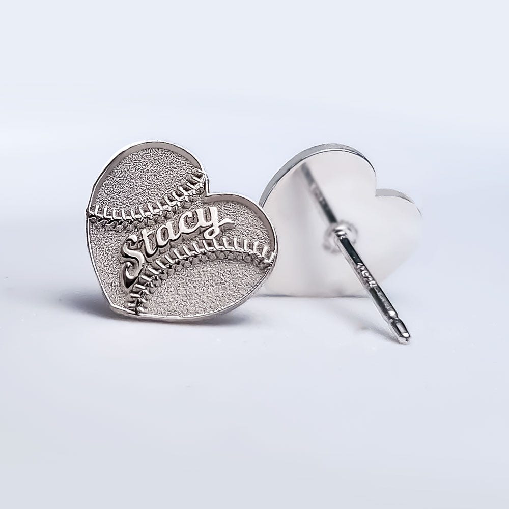 Personalized Heart Shaped Baseball Earrings