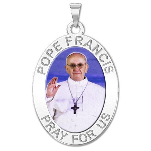 Pope Francis Religious Medal  Oval Color Engraved "EXCLUSIVE"