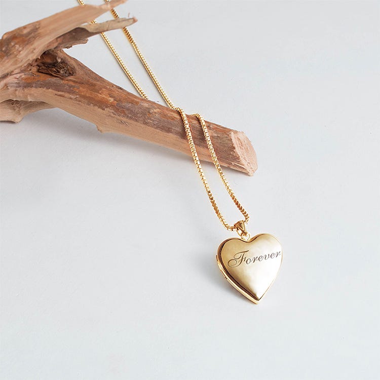 Solid 14K Yellow Gold Forever Heart Photo Locket