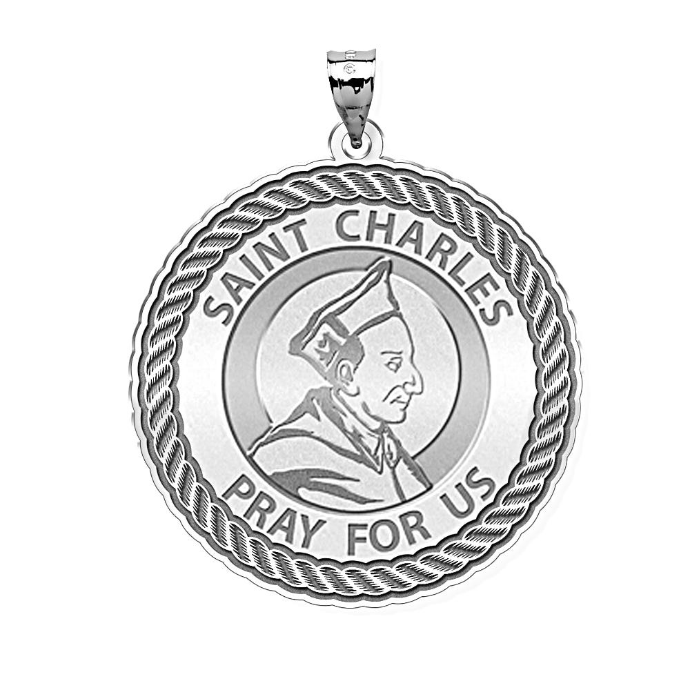 Saint Charles Round Rope Border Religious Medal