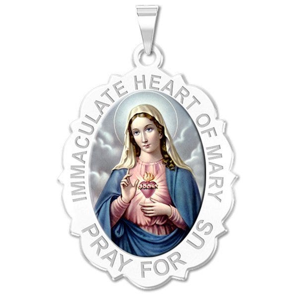 Immaculate Heart of Mary Scalloped Oval Color Religious Medal "EXCLUSIVE"