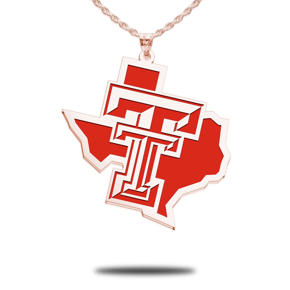 Texas Tech University Color Enamel Texas Outline Necklace