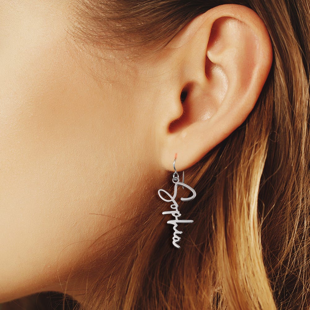Pair Of Modern Script Name Dangle Earrings