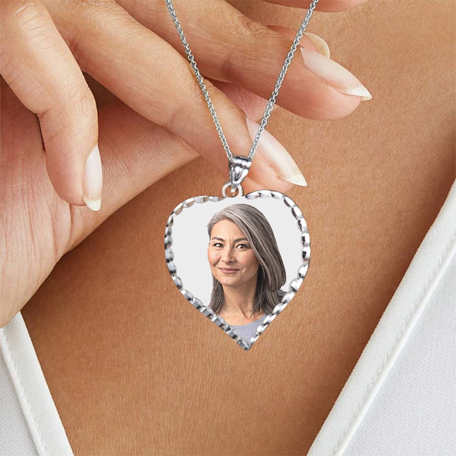 Memorial Heart Photo Pendant/Charm with Diamond Cut Edge