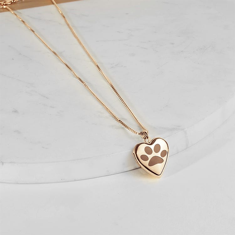 Yellow Gold Dog Paw Print Heart Photo Locket